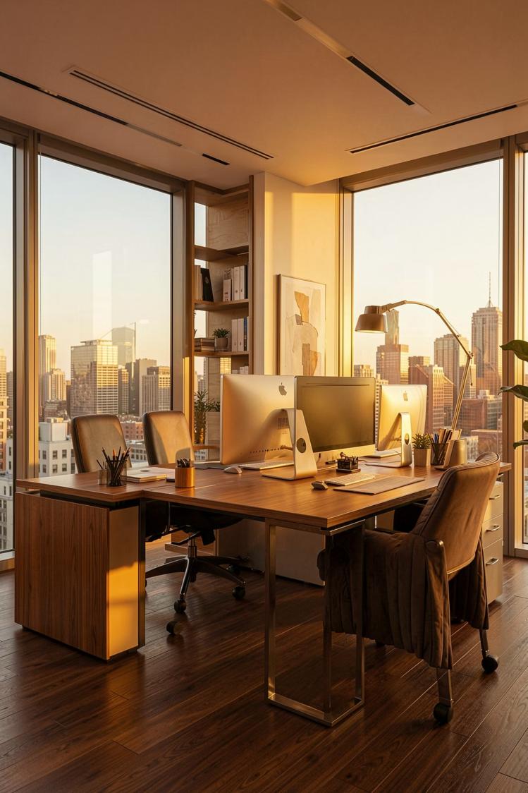 Ufficio direzionale al tramonto con vista sulla città